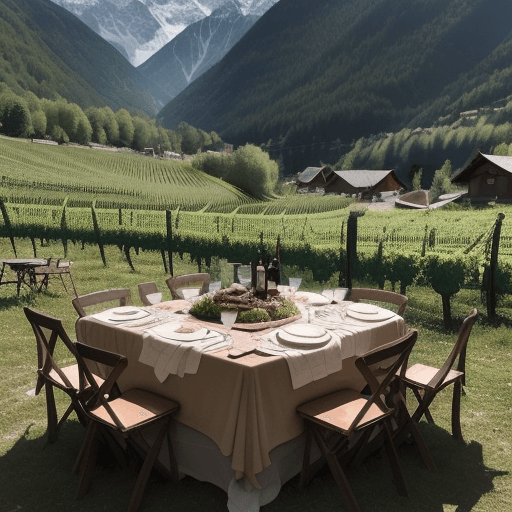 AI generated: Title: The Wild Boar Feast

Location: Fully, Valais, outdoors amidst the vineyards.

Prompt:

In the...