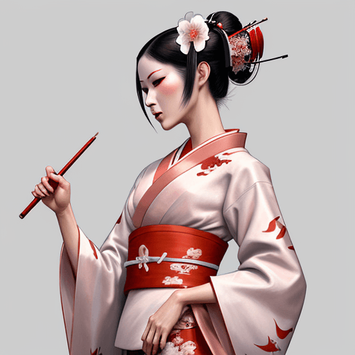 AI generated: geisha woman in ink on white matte vinyl wall sticker, in the style of anton mauve, light pink and r...