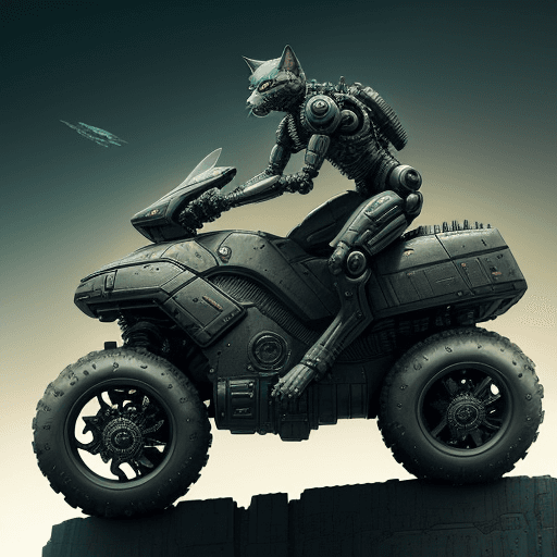 AI generated: A future punk poster, of a Cat
 cybernetic machine type biological android soldier figure, riding an...