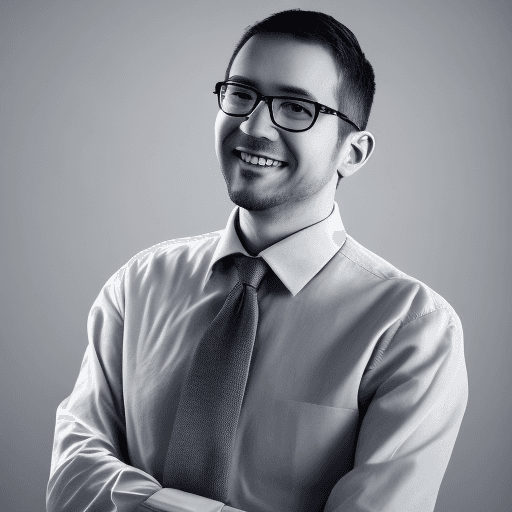 AI generated: portrait of an engineer with glasses with graduated gray background 