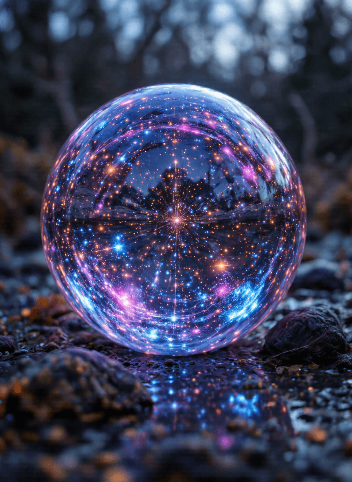 AI generated: The image depicts a large, spherical object that appears to be made of glass or crystal. The sphere ...