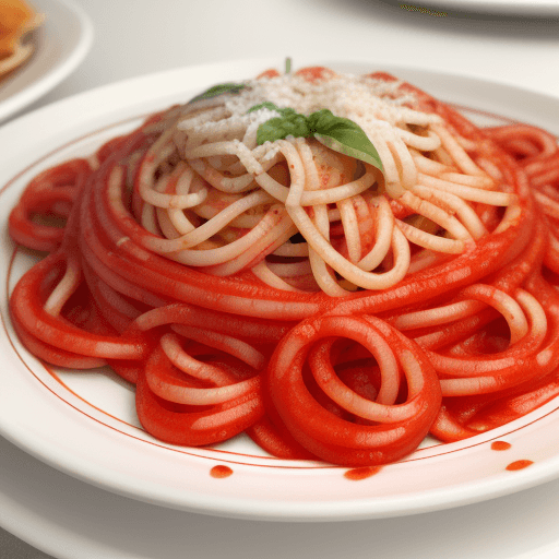 AI generated: Extreme close-up, a plate of spaghetti with marinara sauce,, photorealistic, in the style of high qu...