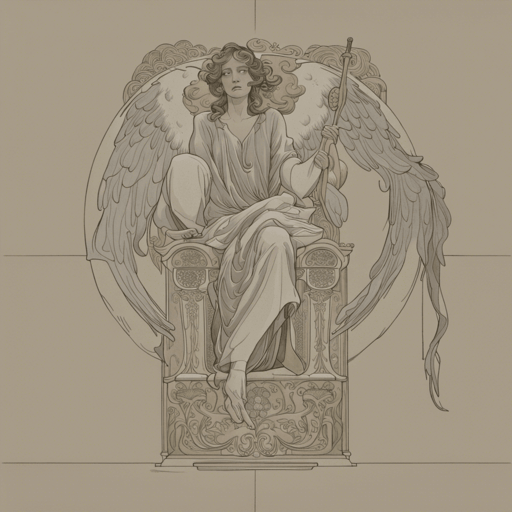 AI generated: weeping angel on a throne, intricate detail, artistic drawing, masterpiece, 19th century art, style:...