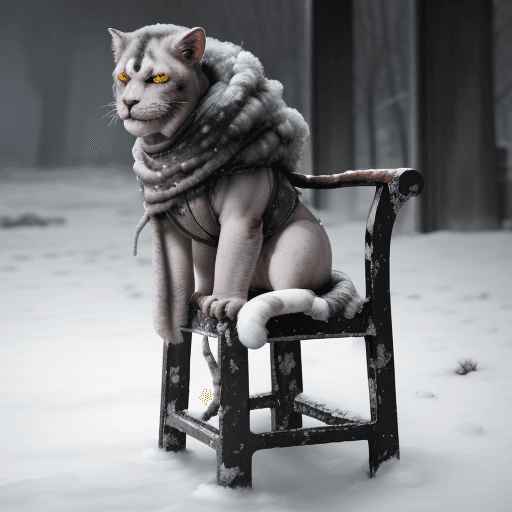 AI generated: When winter came, Chimera sat alone on a cold metal chair wearing a heavy cotton coat, waiting for t...