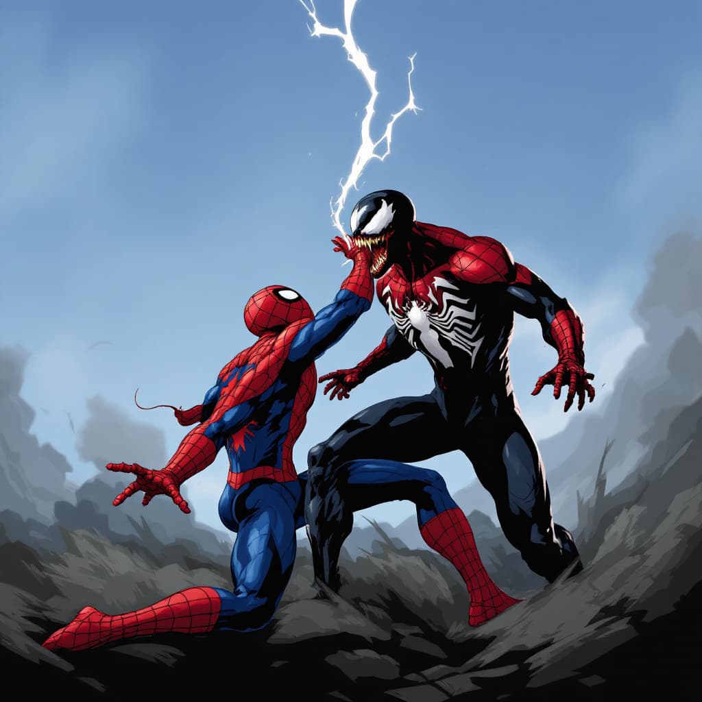 AI generated: Spider-Man vs Venom