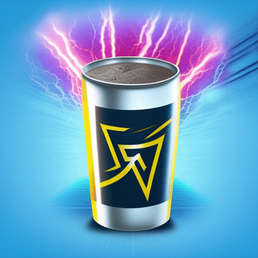 AI generated: Metal cup of energy drink "voltage", with logo thunder and word "voltage", advertising banner