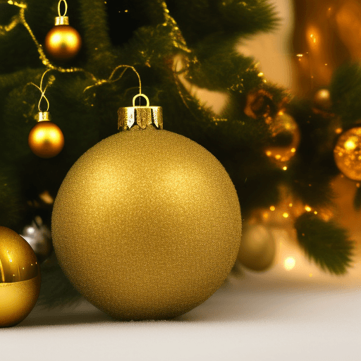 AI generated: gold Christmas ball on tree backgroud