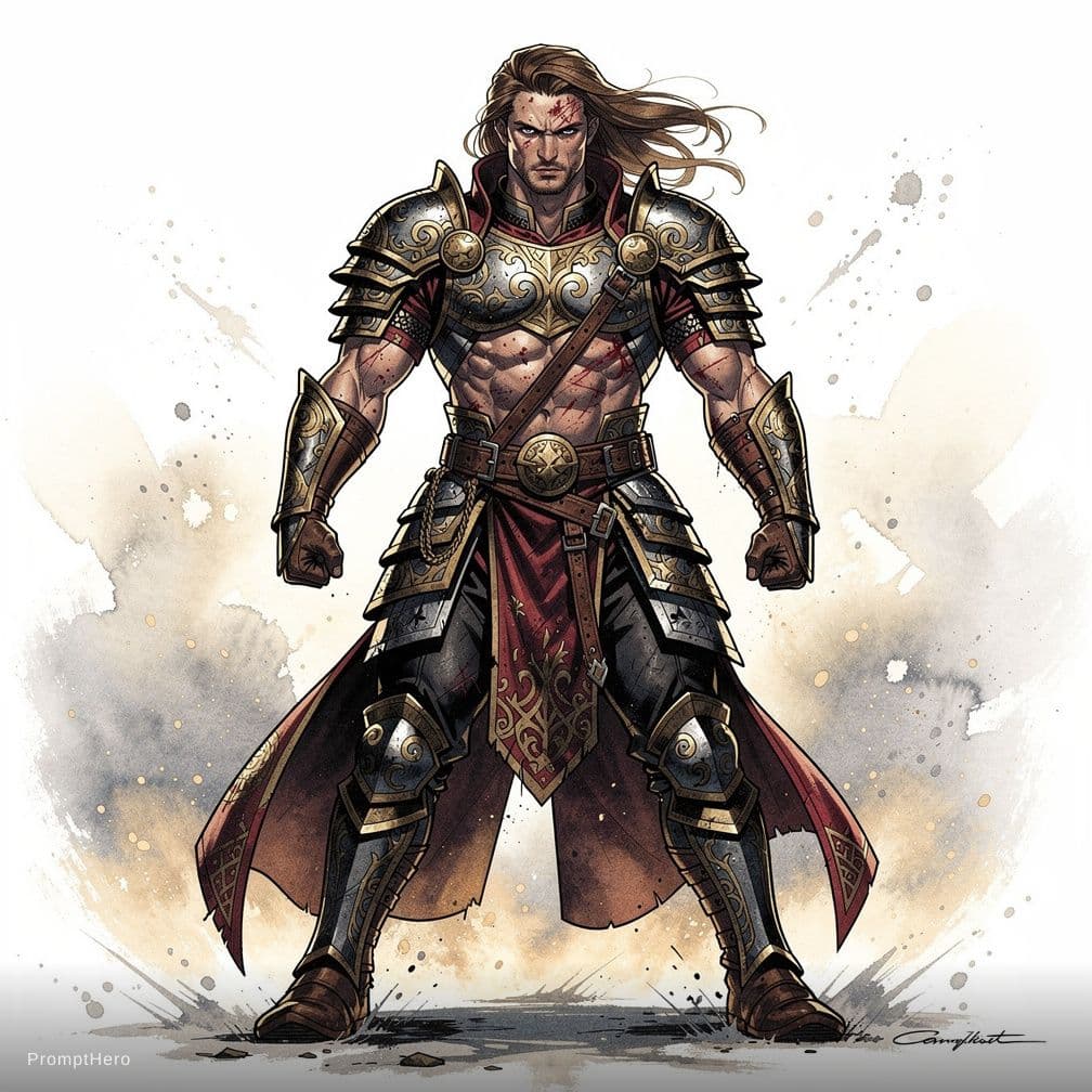 AI generated: strong warrior man| centered| key visual| intricate| highly detailed| breathtaking beauty| precise l...