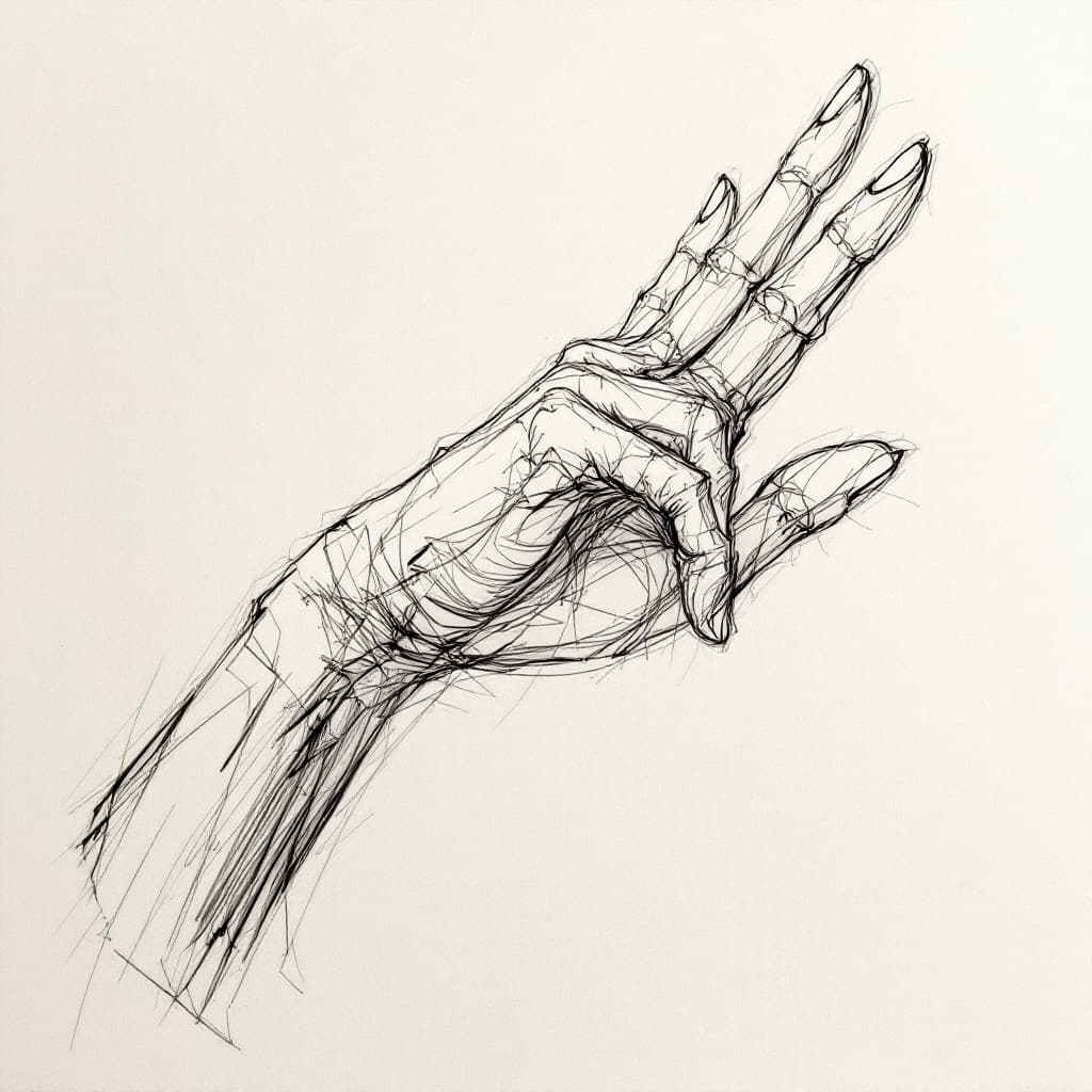 AI generated: Artistic sketch of a human hand in the style of da Vinci