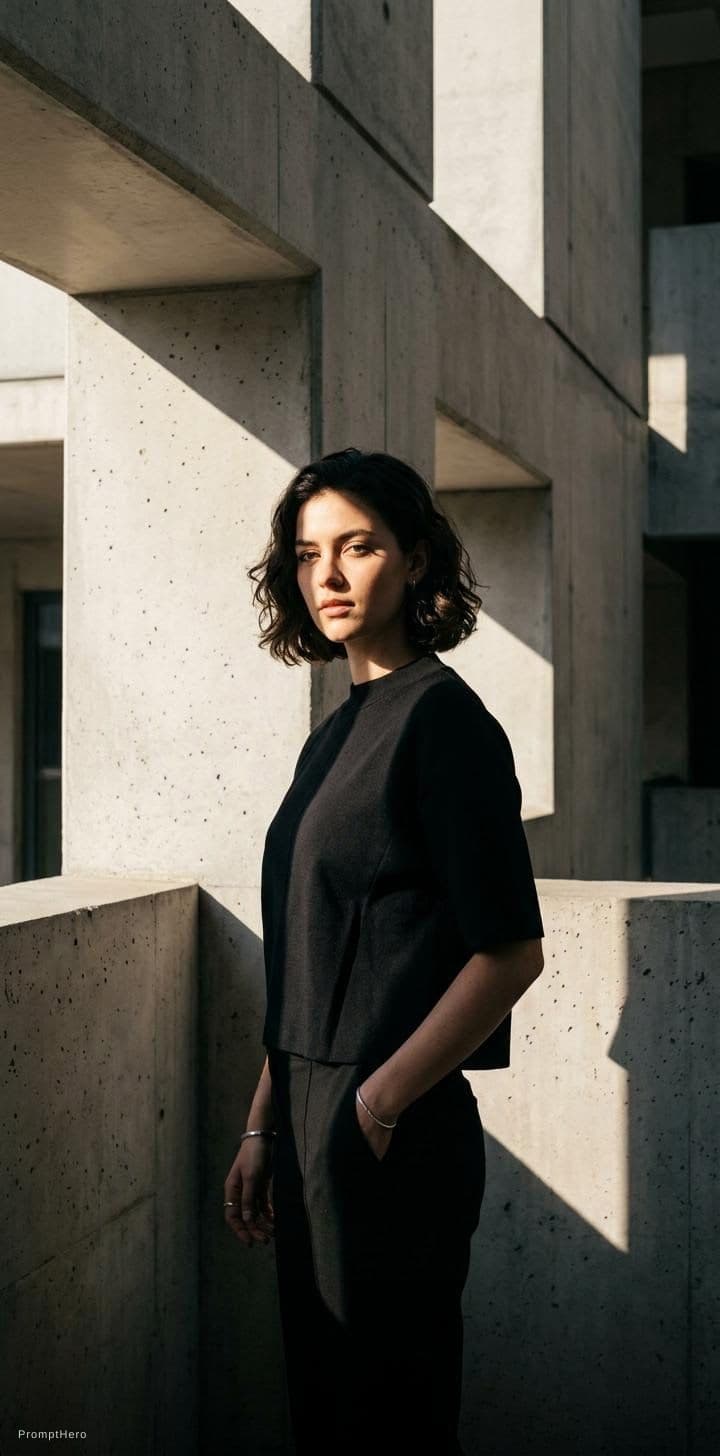 AI generated: high-resolution photograph, woman, stunning use of shadows, in the syle of crisp lines and forms,  U...