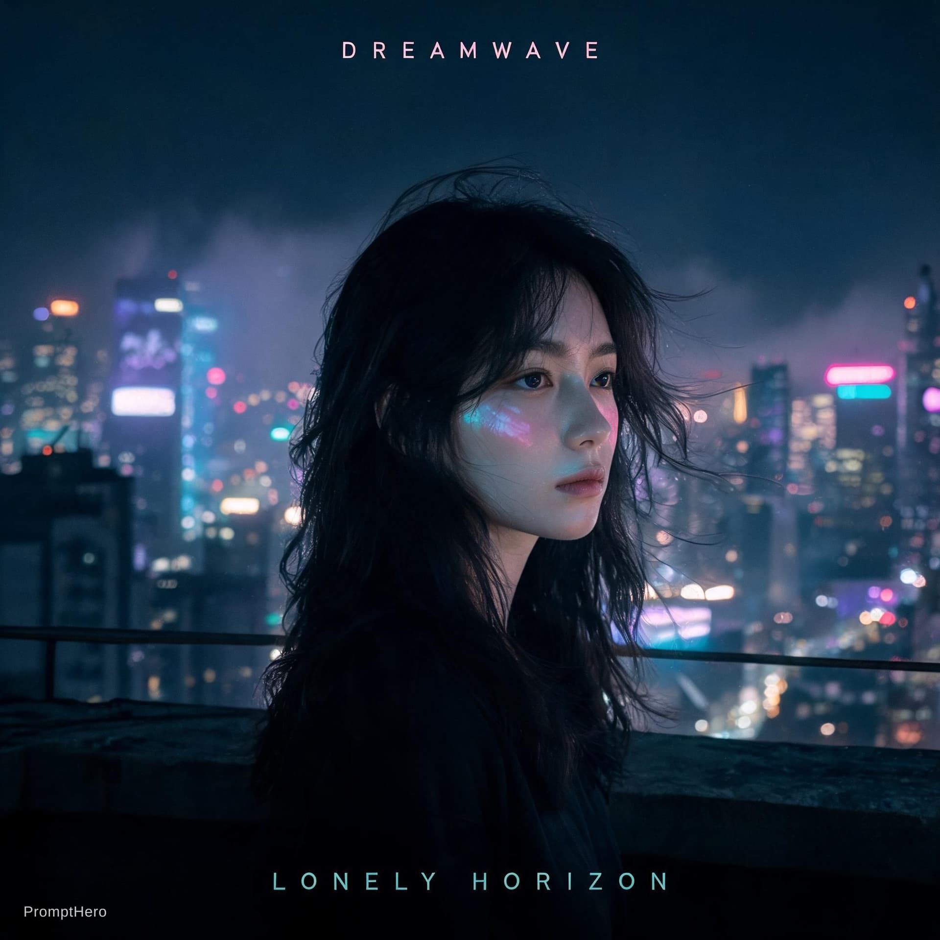 AI generated: { "meta": { "aesthetic_goal": "Ultra Realistic Cinematic Music Cover / Soft Cyberpunk Pastel", "vibe...
