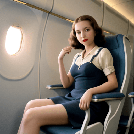 AI generated: a girl sit in airplane model 1947