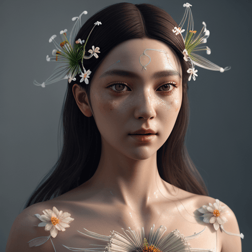 AI generated: close-up portrait of a goddess with spider lily flowers, a flowy dress, intricate artwork, high deta...