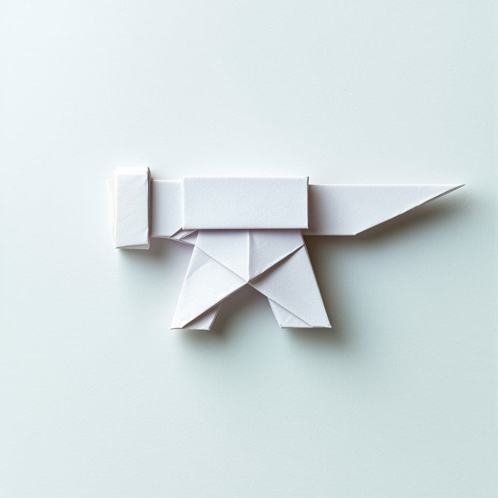AI generated: minimalist origami anvil, construction, white paper is the style, working as a logotype
