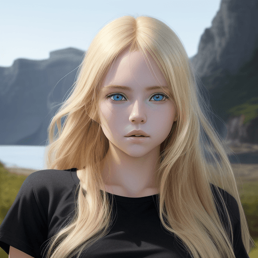 AI generated: a girl of blonde hair with blue eyes facing space, in the style of photo-realistic landscapes, reali...