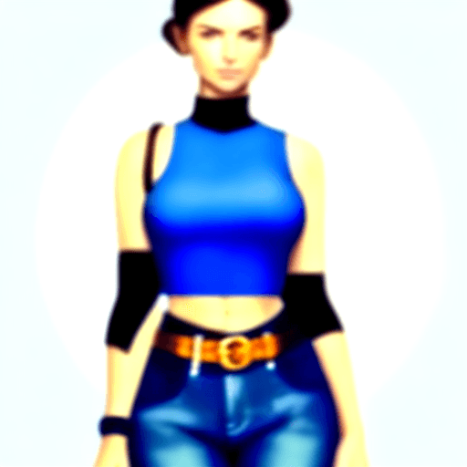 AI generated: A photorealistic image of a woman in a stylish denim ensemble. She wears a sleeveless, form-fitting ...