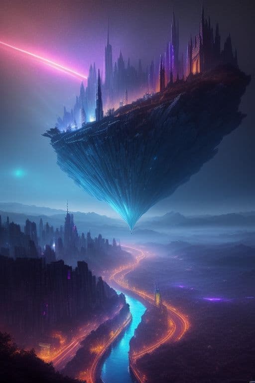 AI generated: surreal atmosphere, city, future, sci-fi, epic fantasy photo, city illuminated by a red and blue lig...