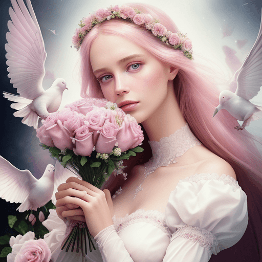 AI generated: An incredibly detailed close up macro beauty photo of an beautiful model, hands holding a bouquet of...