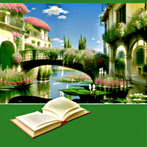 AI generated: Libroabirto, plantas saliendo de las páginas, romanticismo, monet, prerrafaelitas