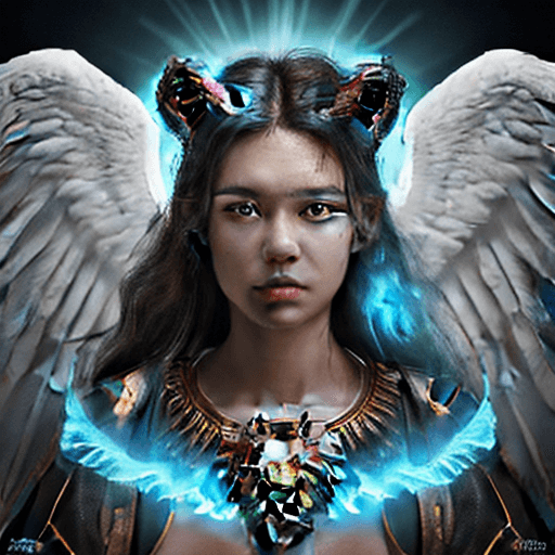 AI generated: biblical, Ezekiel 1:1, creature close-up portrait angle, full-length body, 4 heads, lion head, human...