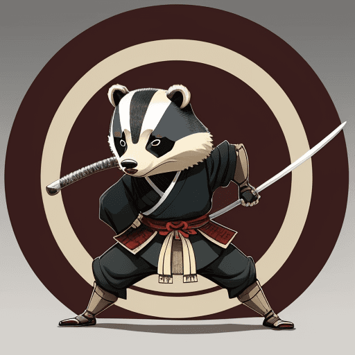 AI generated: anthropomorphic badger, samurai, art by Stan Sakai, anime