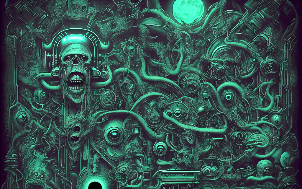 AI generated: retro classic horror dark vintage sci-fi : : 2D dark matte illustration : : FRACTIONS OF A GHOST :: ...