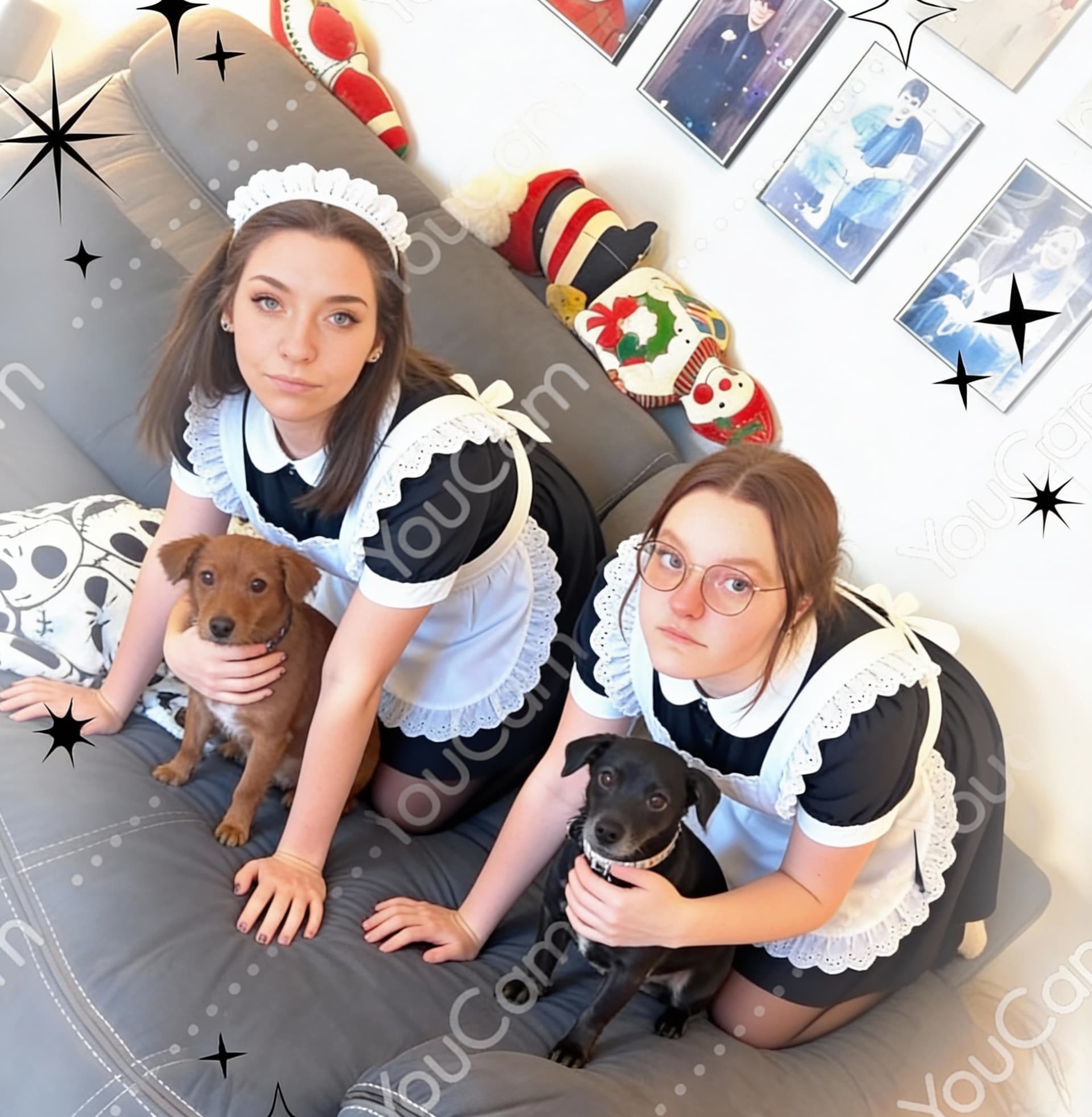 AI generated: the two women on their hands and knees dressed as maids
