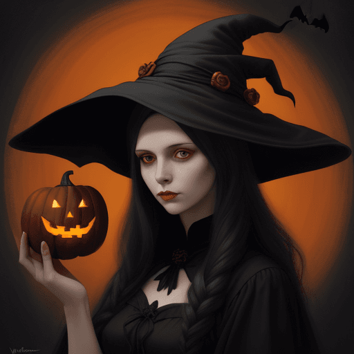 AI generated: painting of beautiful women in witch hats , with one black cat, in the style of patty maher, photo, ...