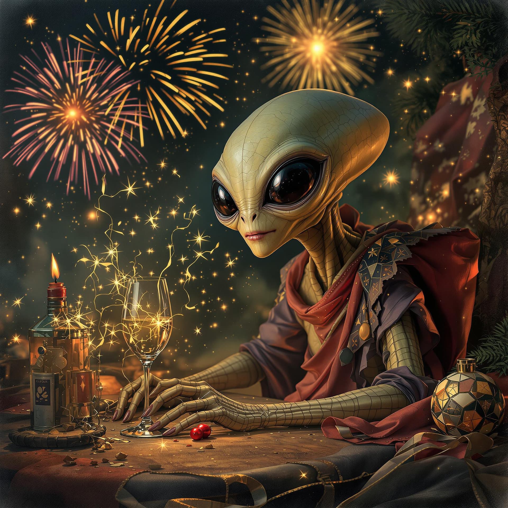 AI generated: The alien is enjoying the new year