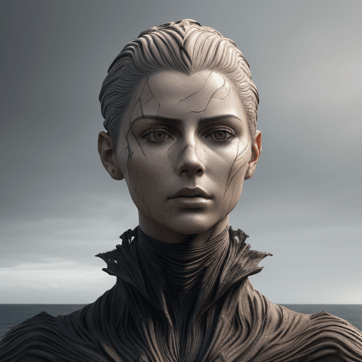 AI generated: art statue in cliffs, in the style of realistic hyper-detailed portraits, cryengine, detailed facial...