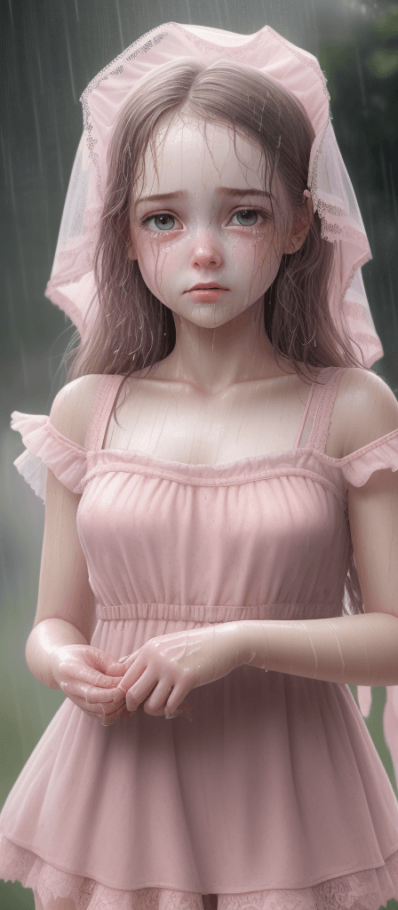 AI generated: Cute girl 18 years old in a pink lace dress, in the style of hyperrealism and photorealism, UHD imag...