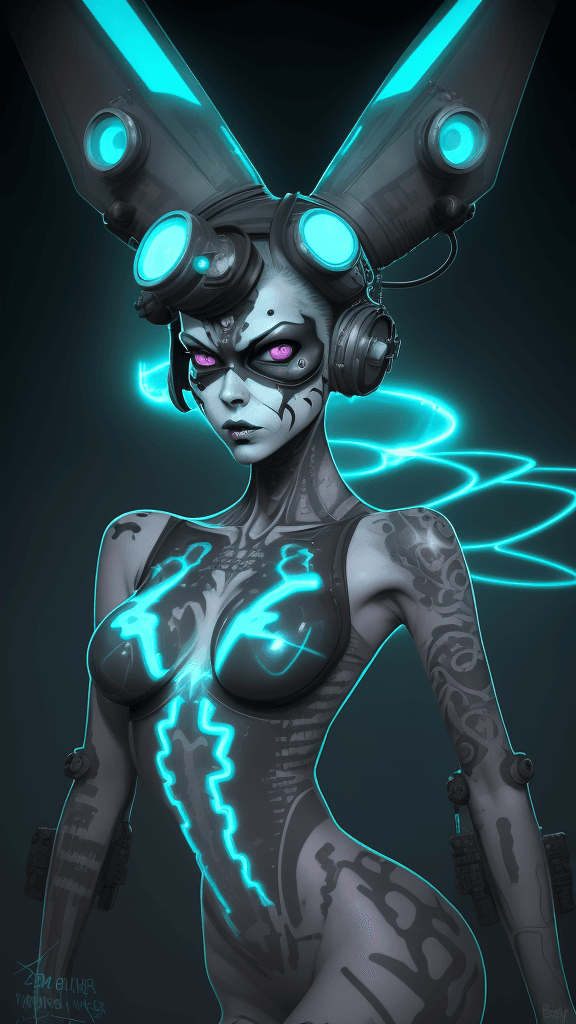 AI generated: An electrifying x-ray-inspired digital illustration showcases the enigmatic "tankgirl" in a mesmeriz...