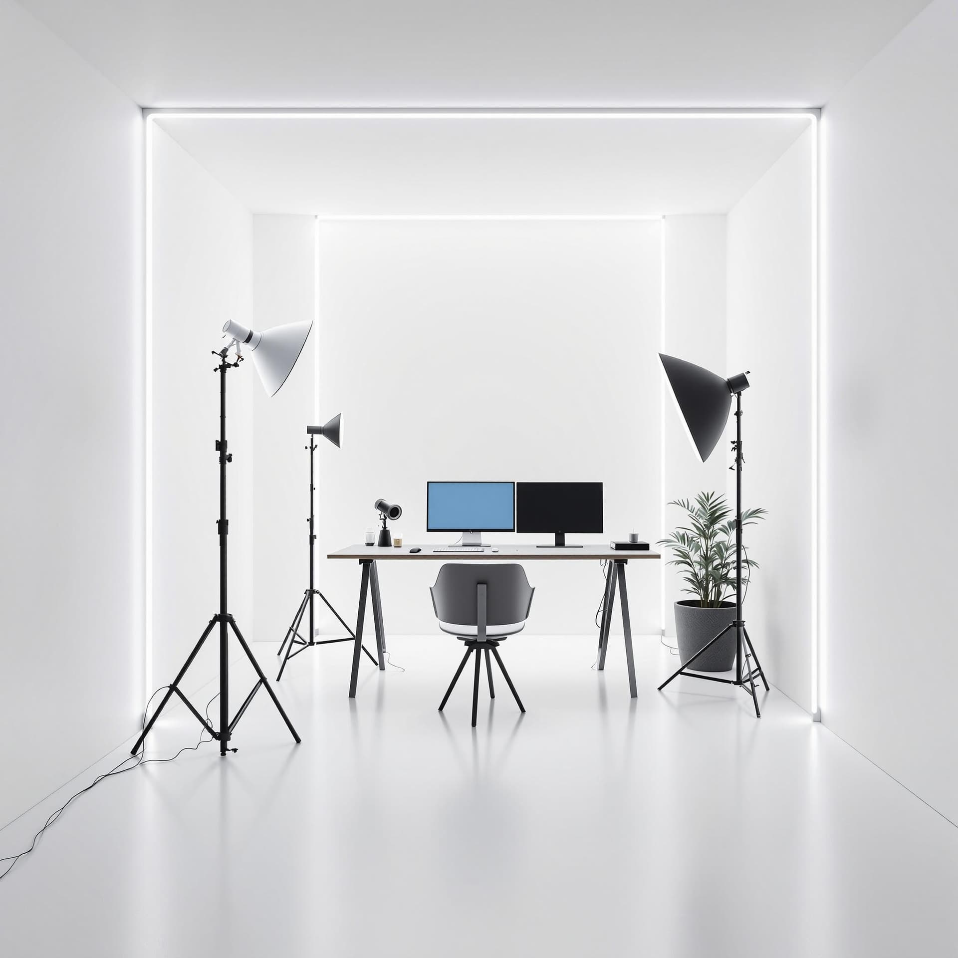 AI generated: hyper realistic, ultra-resolution photography, photo studio with neon studio in a small room with a ...
