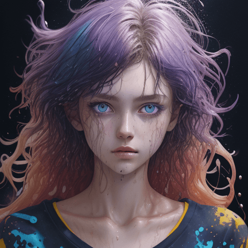 AI generated: a female 18-years old, messy hair, gouache painting, nice perfect face with soft skinice perfect fac...