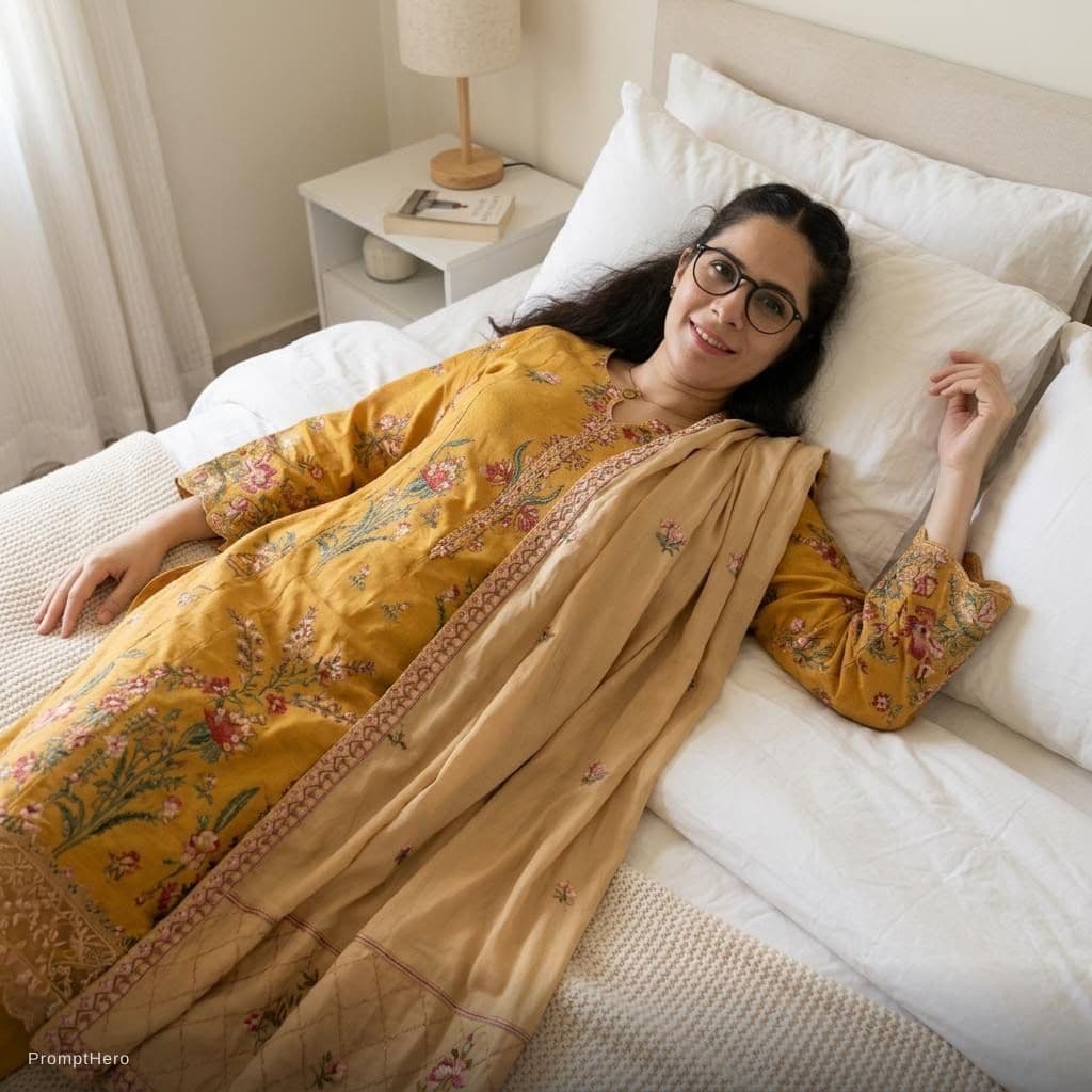 AI generated: Maker her laying on the bed 