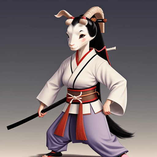 AI generated: female goat samurai, stan sakai style