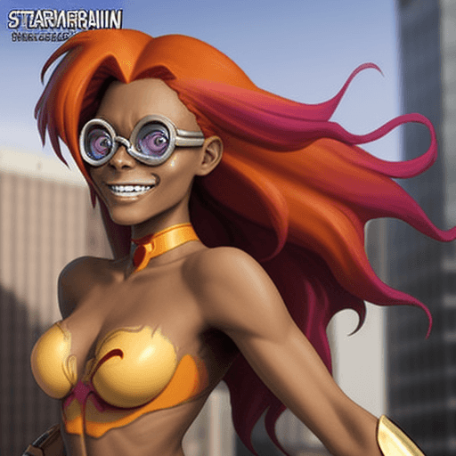 AI generated: Starfire, anime, masterpiece, best quality, tan skin, smile, city background
Negative prompt: text, ...