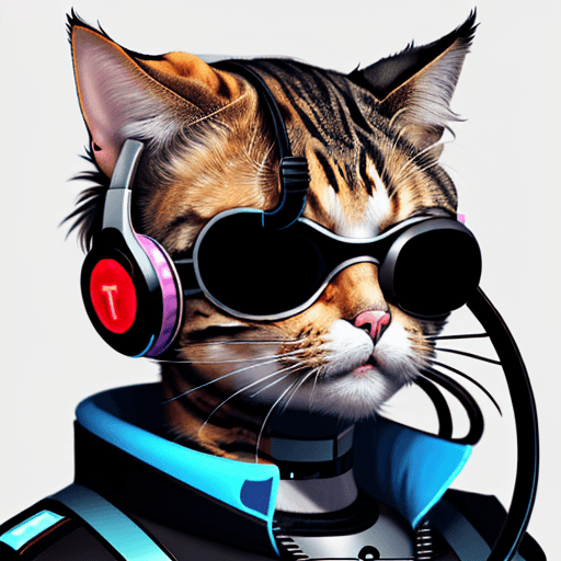 AI generated: High quality logo of tech cat from future, wearing eye patch and headphone. smooth curves.