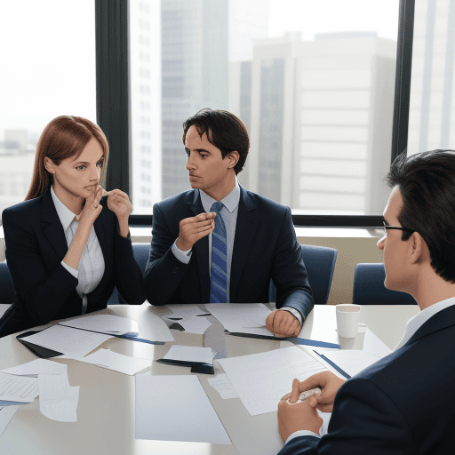 AI generated: A work meeting with white Collar workers who are talking about facts 