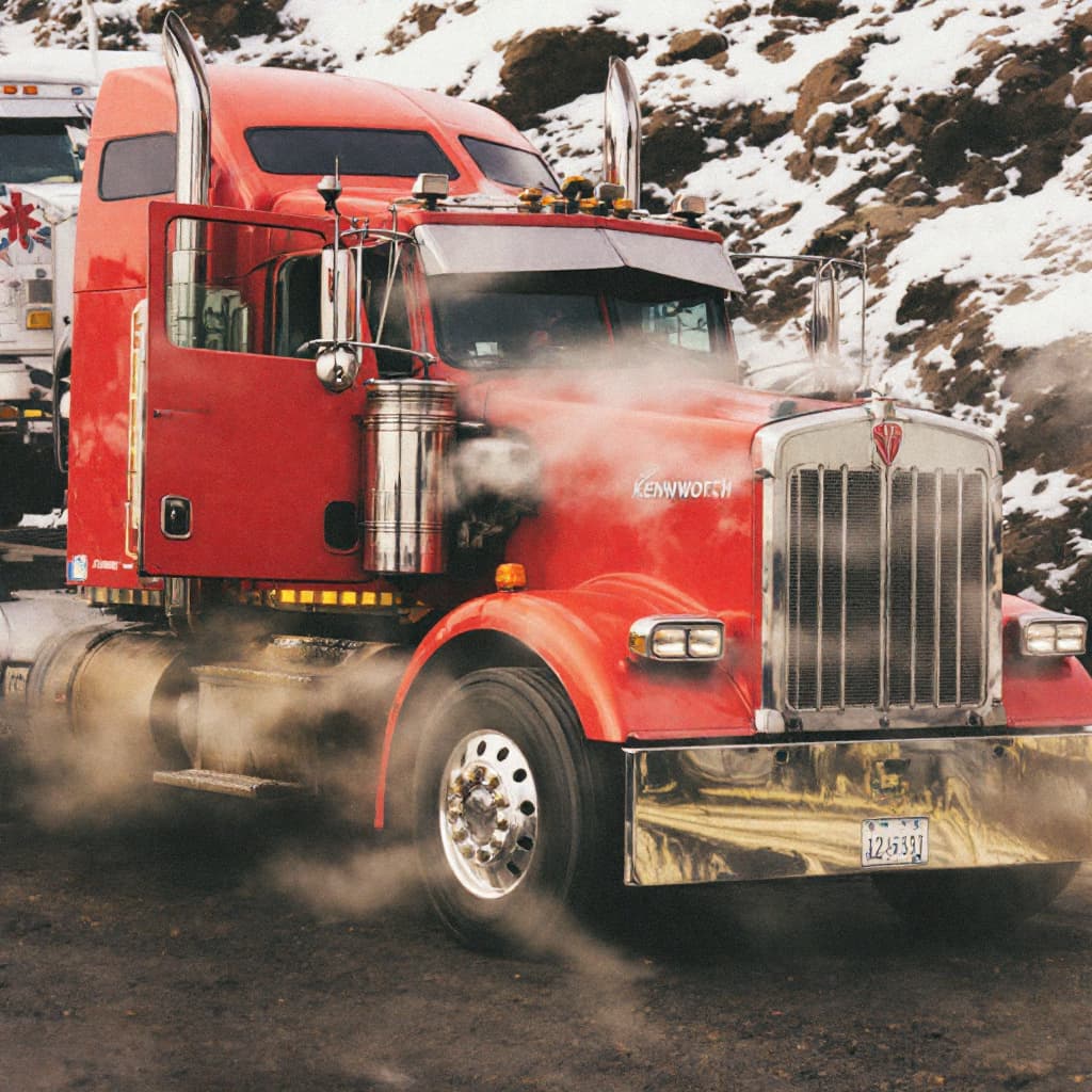 AI generated: camion kenworth rojo cofre abierto o hacia arriba

