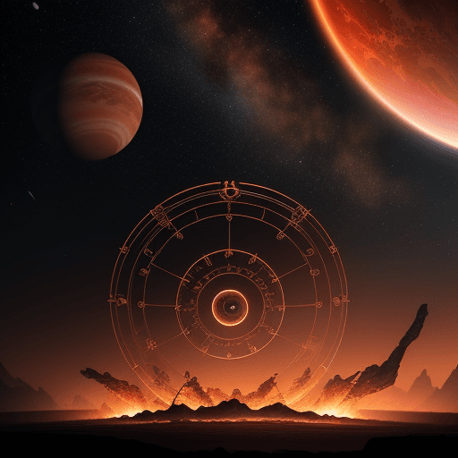 AI generated: Zodiac circle in the burning sky in flame with planets in the background, 3d, realistic, magic, ultr...