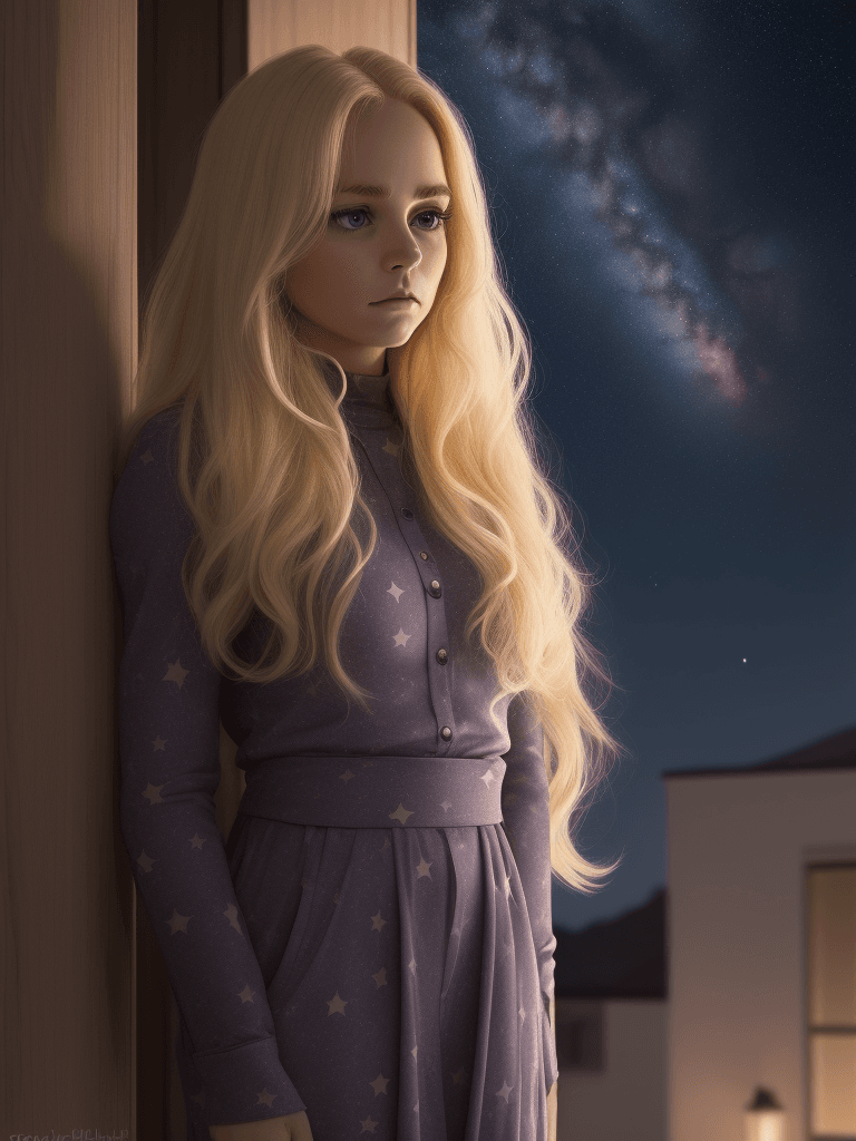 AI generated: high quality, pullups_goodnites, starnight_pattern, woman, face, blonde hair, standing
