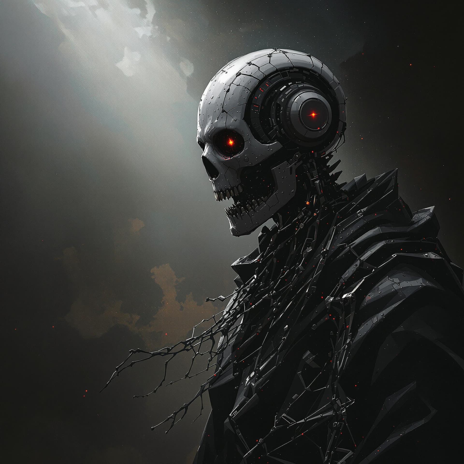 AI generated: portrait of a cyborg Grim Reaper, expressionism, gloomy, epic scene, majestic, emotionally profound,...