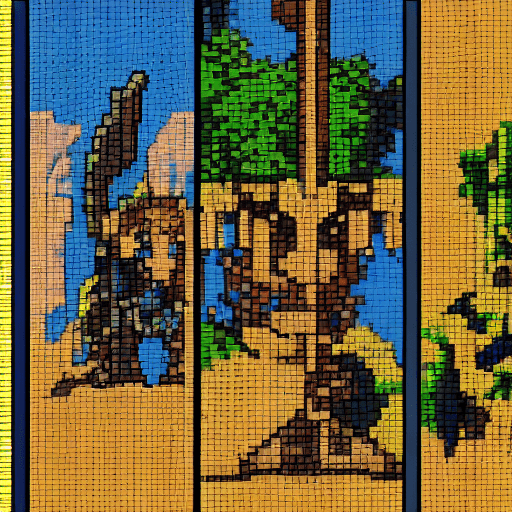 AI generated: clean pixel art, excalibur warframe, style of castlevania 1986
