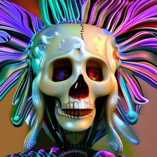 AI generated: Goddess close-up portrait ribcagel. jellyfish phoenix head, nautilus, orchid, skull, betta fish, bio...