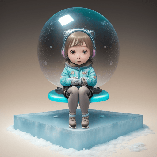 AI generated: kuhia kawaii character on ice bench, in the style of hyper-realistic sci-fi, vray tracing, alan bean...