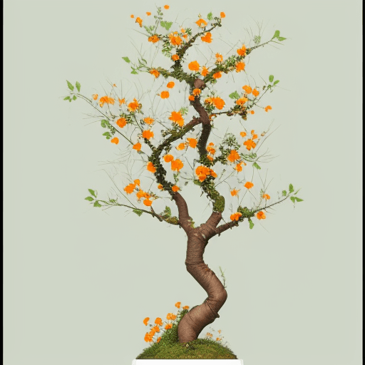 AI generated: Garden of flowers with orange flowers, very thin green stem, with abundant branches of thorns, brown...
