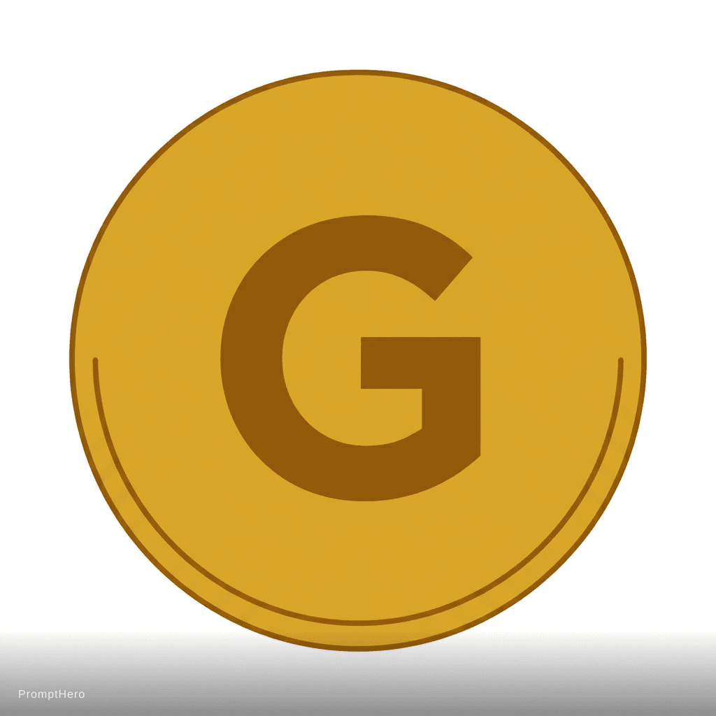 AI generated: gold coin with letter G in the middle. 