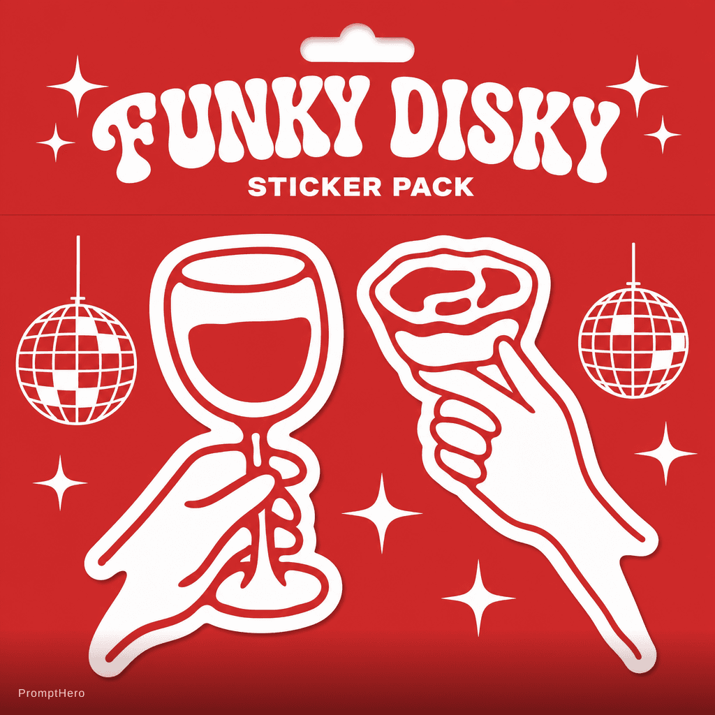 AI generated: Funky disky sicker pack in #E51F24.
