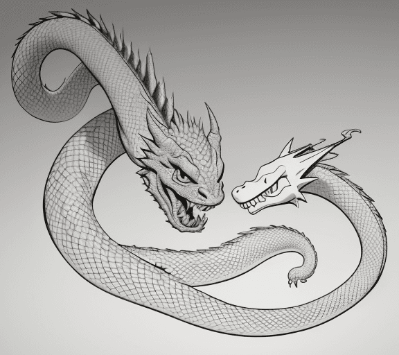 AI generated: cartoon sweet baby dragon with snake clouth with only the lines so i can paint it and fit the canvas...